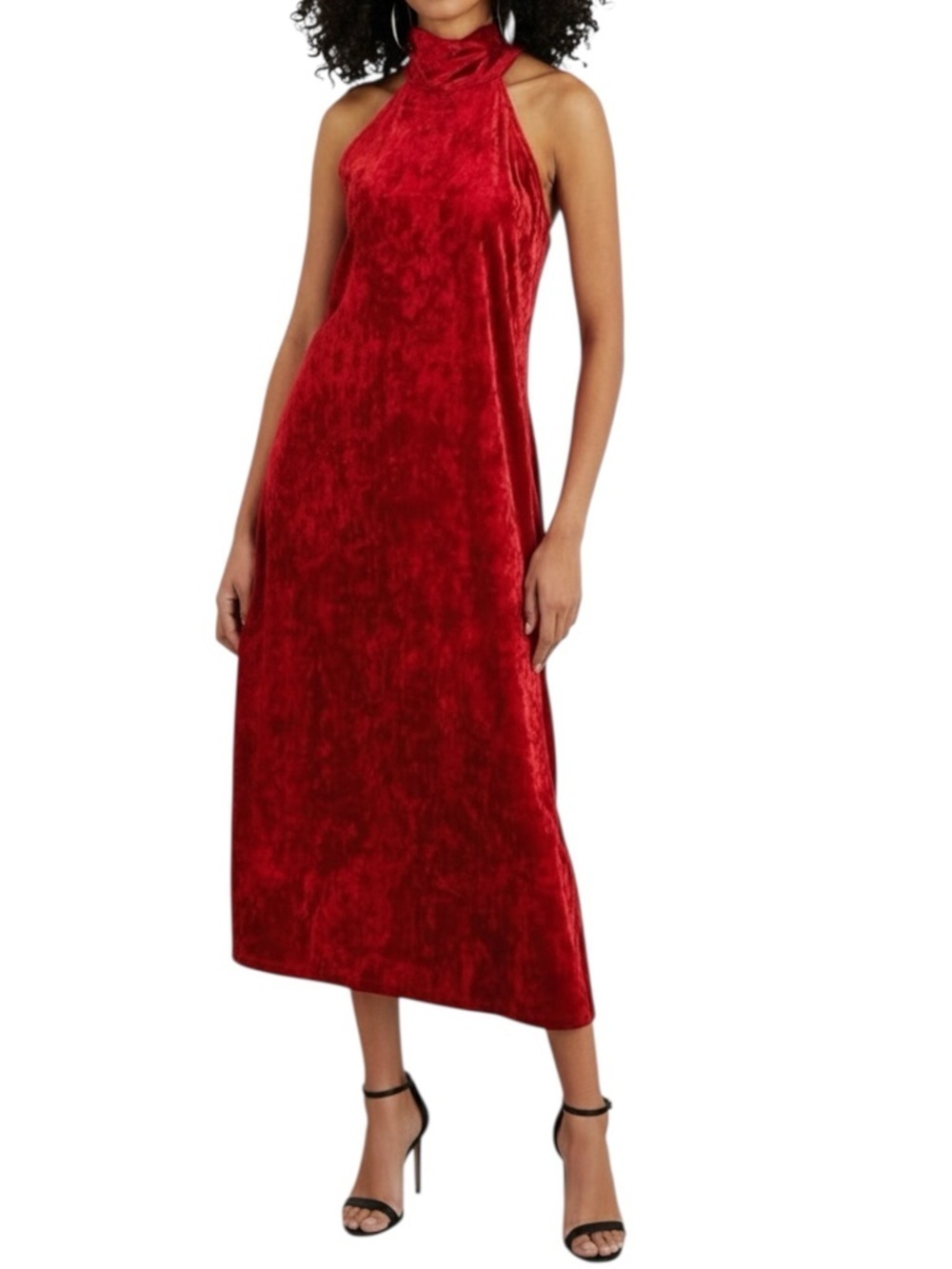 NWT BAR III Red Velvet Sleeveless Halter Tie Neck Side Slit Dress Size Small